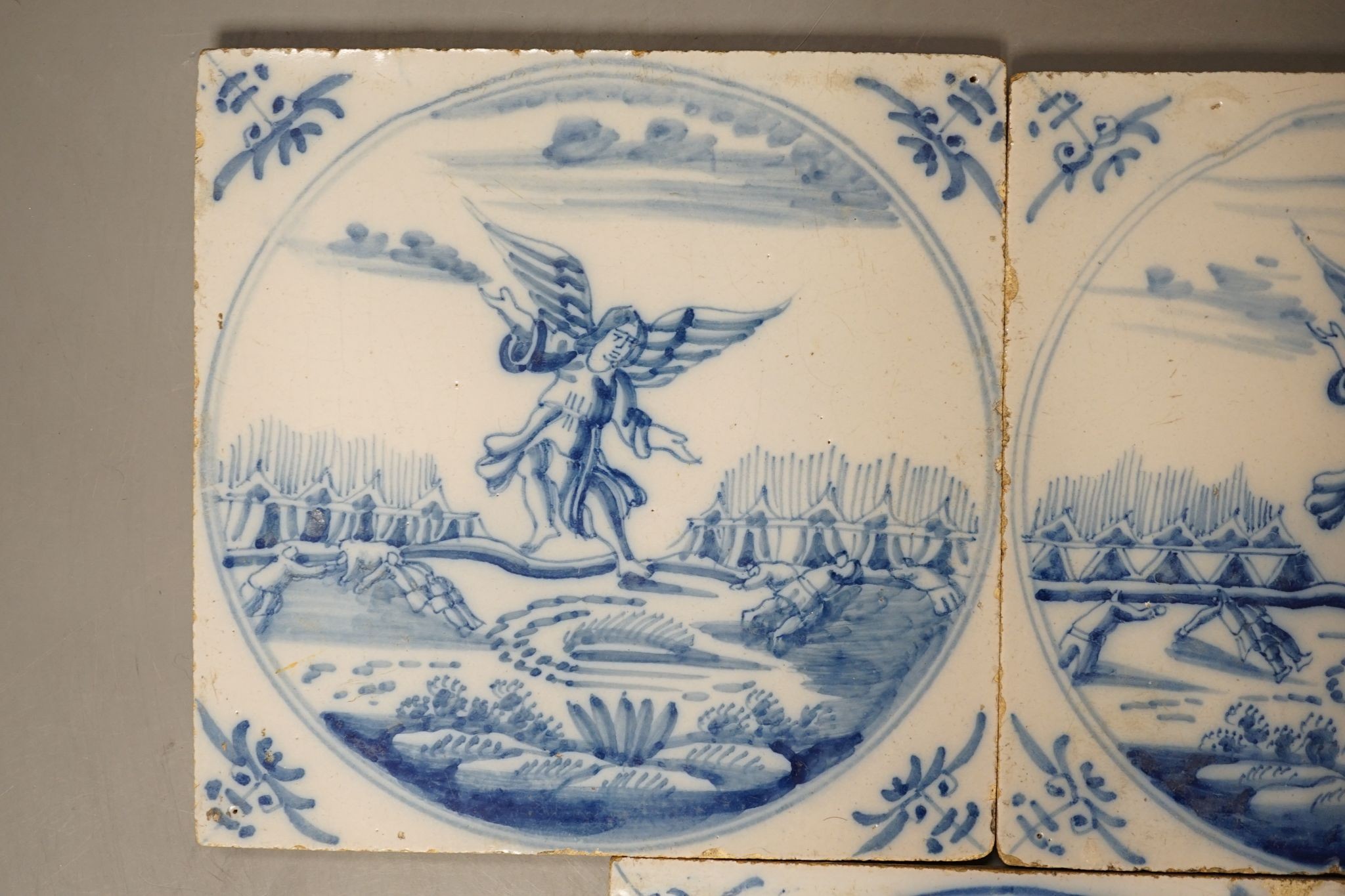 Three 19th century Delft tiles, 13cm sq